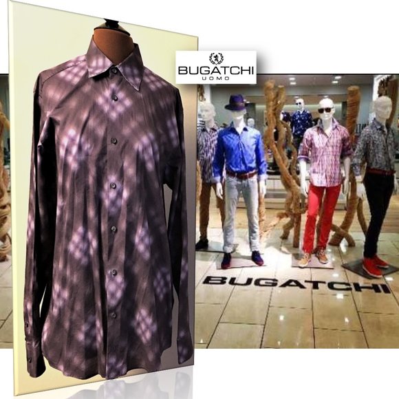 BUGATCHI Spread Collar Cotton Button Front Shirt - Picture 1 of 16